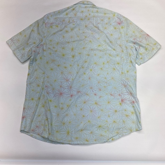 Perry Ellis Men's Blue w/yellow Design Button-dn Short Sleeve Shirt Size Large - Picture 5 of 6